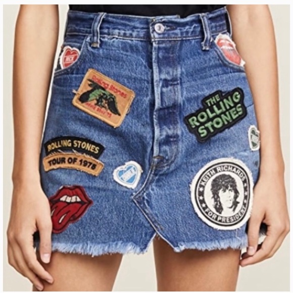 MadeWorn Dresses & Skirts - Made Worn The Rolling Stones Denim Mini Skirt Small
